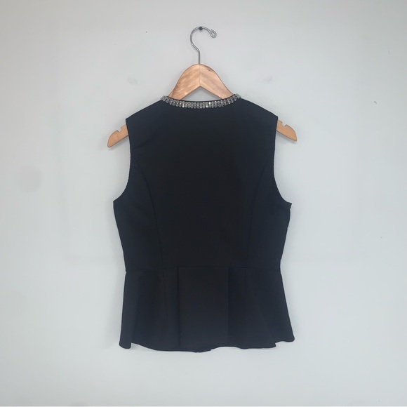 Phillip Lim Front Zip Peplum Beaded Collar Rhinestone Blouse Black Size S - Picture 7 of 11